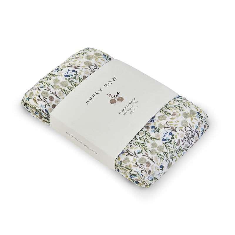 AVERY ROW - ORGANIC BABY LARGE MUSLIN SWADDLE  - RIVERBANK - Mabel & Fox