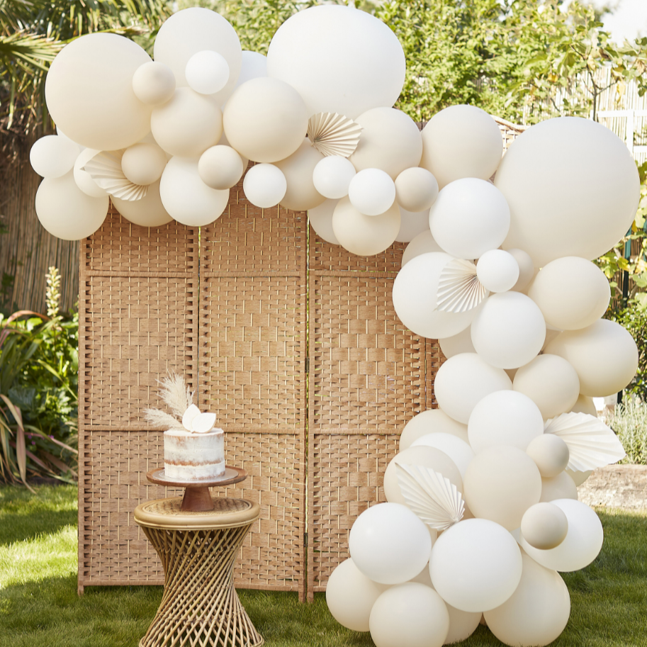 Ginger Ray - Nude & White Balloon Arch with Paper Fans