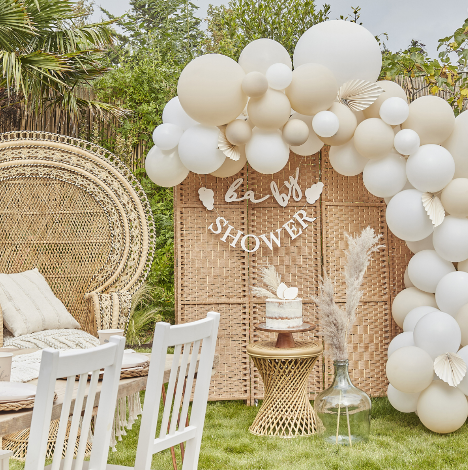 Ginger Ray - Nude & White Balloon Arch with Paper Fans