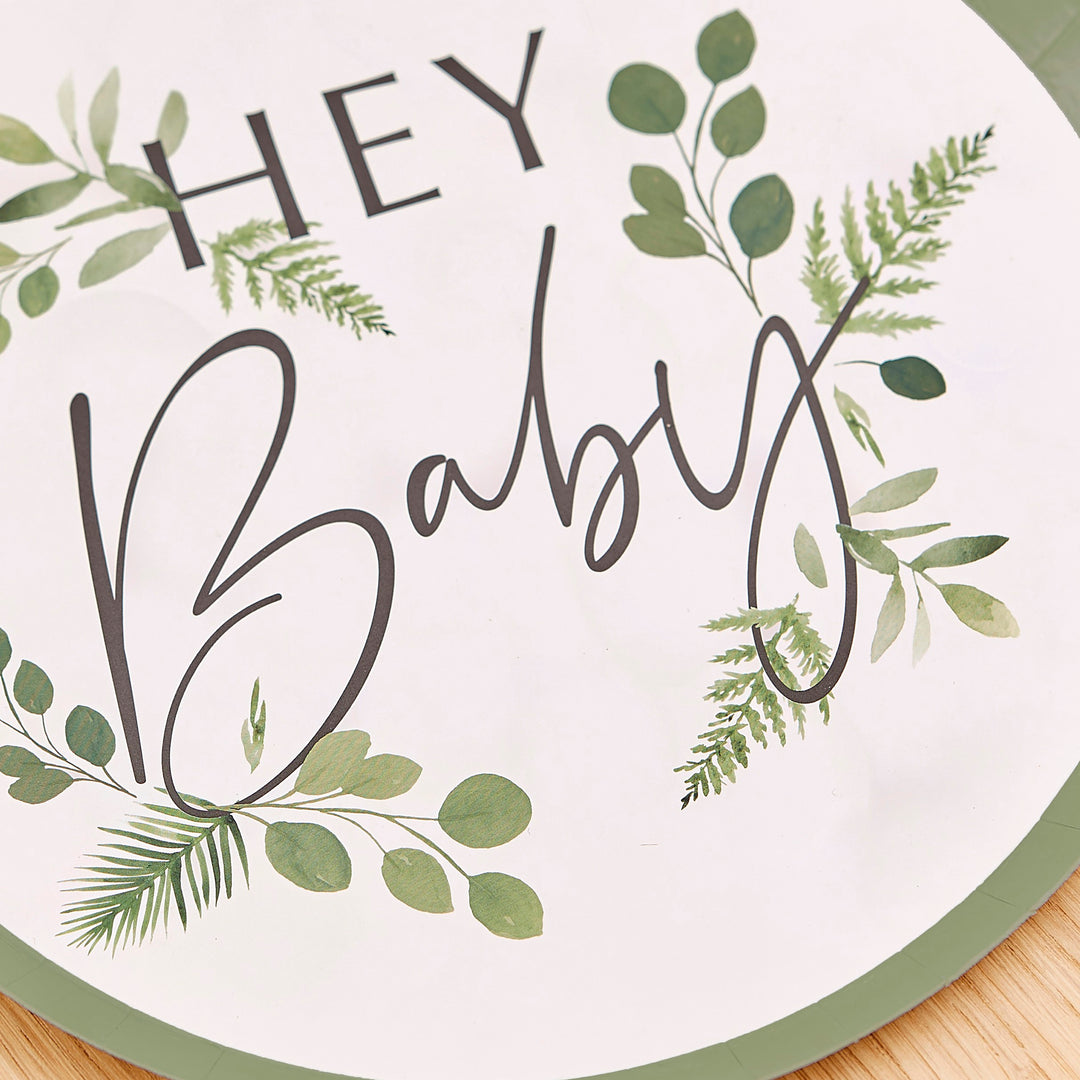 Ginger Ray - Botanical Hey Baby - Paper Plates (8 Pack)