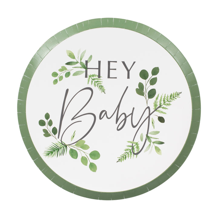 Ginger Ray - Botanical Hey Baby - Paper Plates (8 Pack)