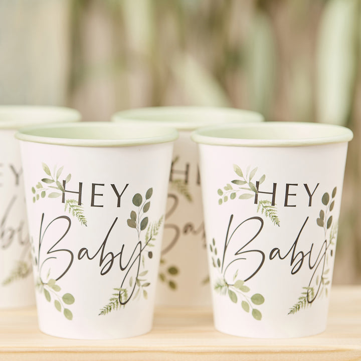 Ginger Ray - Botanical Hey Baby - Paper Cups (8 Pack)