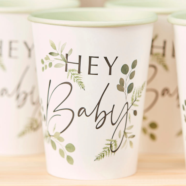 Ginger Ray - Botanical Hey Baby - Paper Cups (8 Pack)