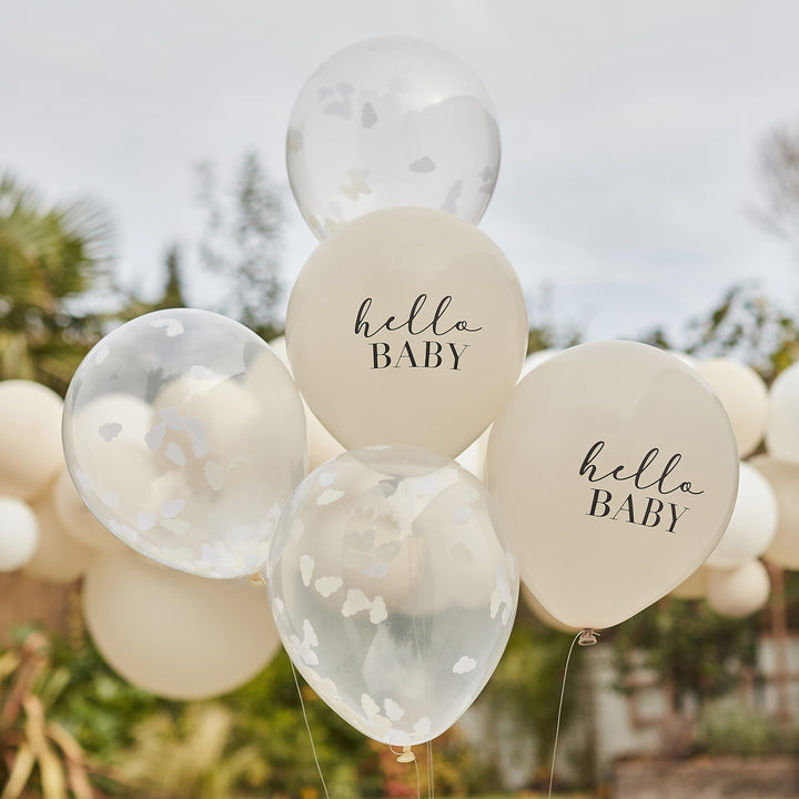 Ginger Ray - Hello Baby and Confetti Cloud Balloons (5 Pack)