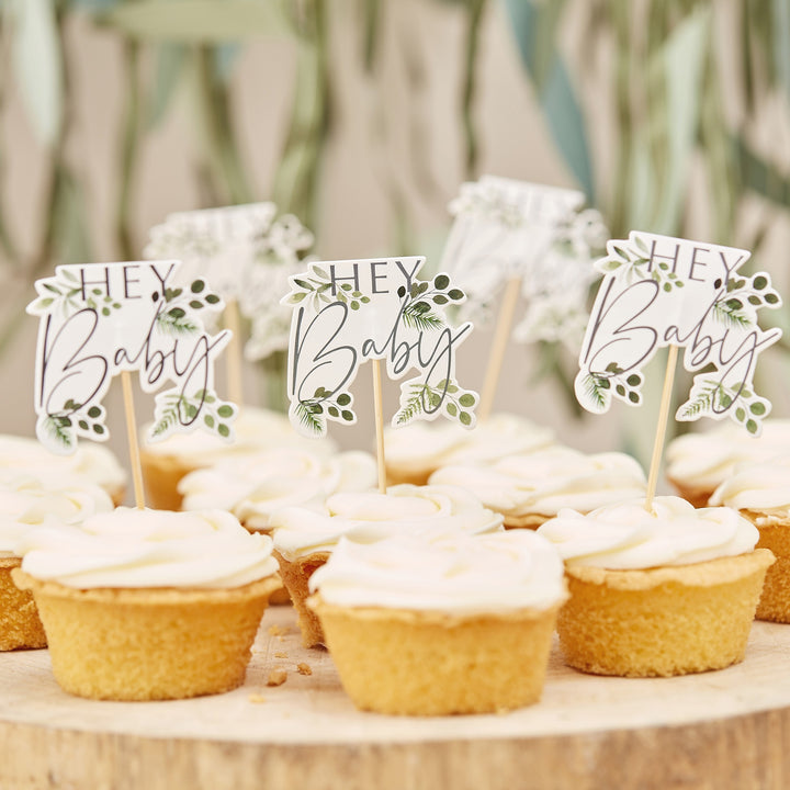 Ginger Ray - Botanical Hey Baby - Cupcake Toppers (12 Pack)