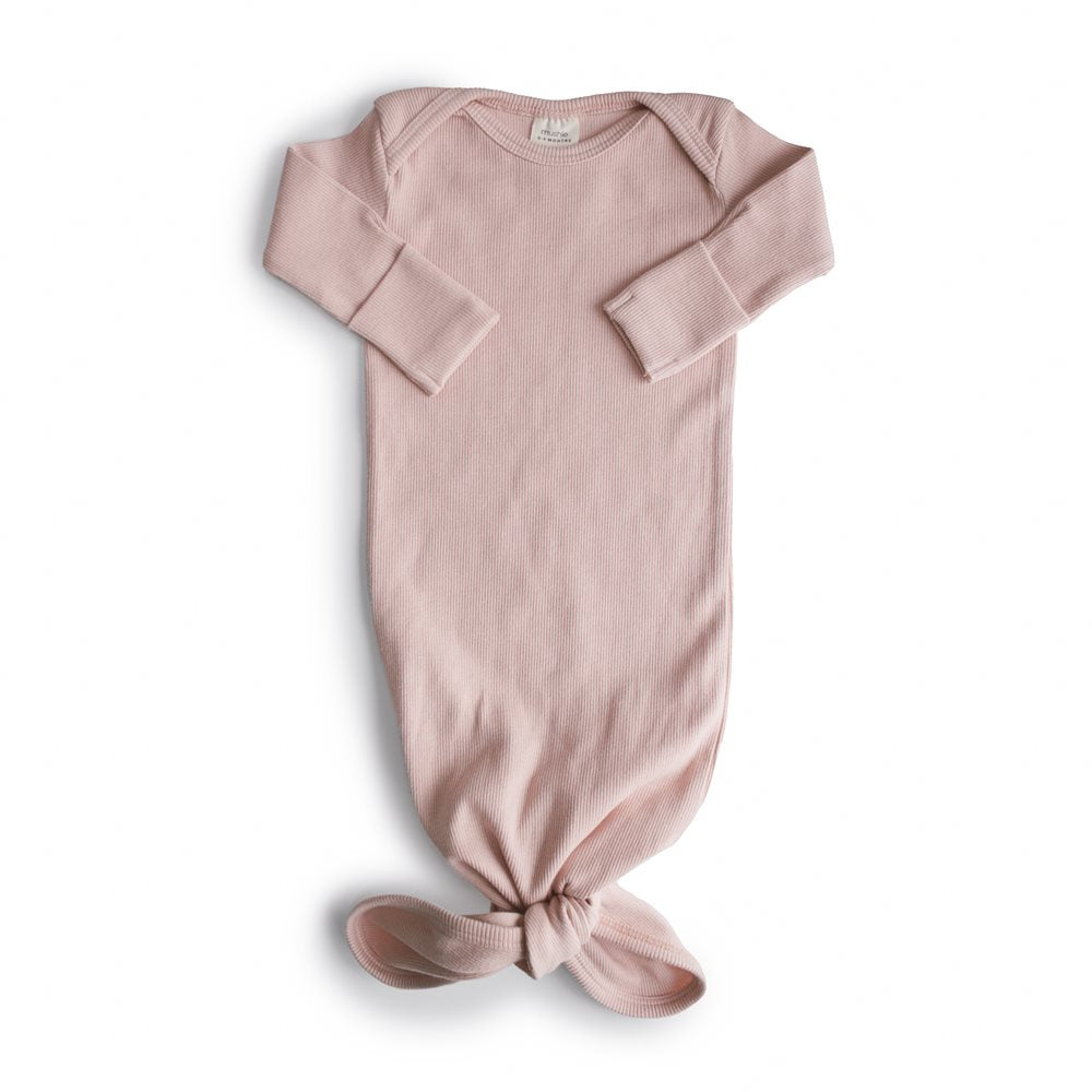 Mushie - Ribbed Knotted Baby Gown - Blush