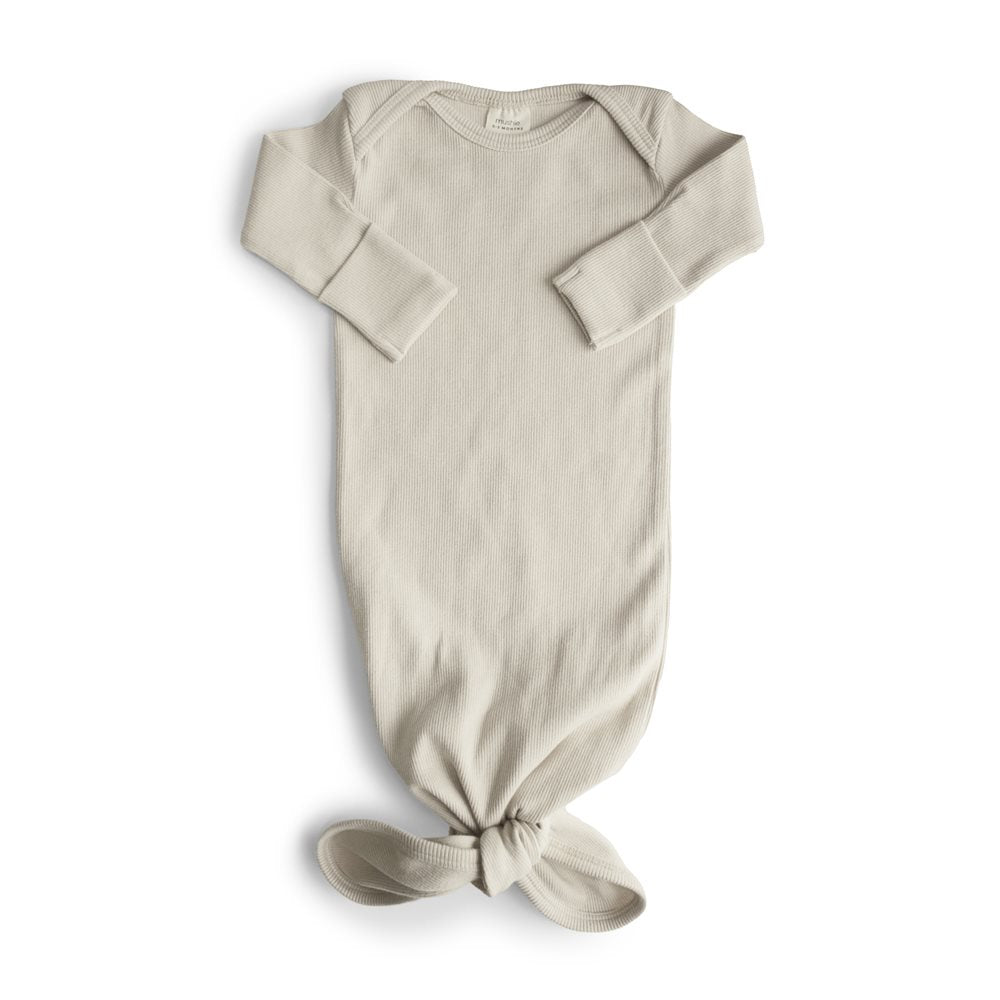 Mushie - Ribbed Knotted Baby Gown - Ivory