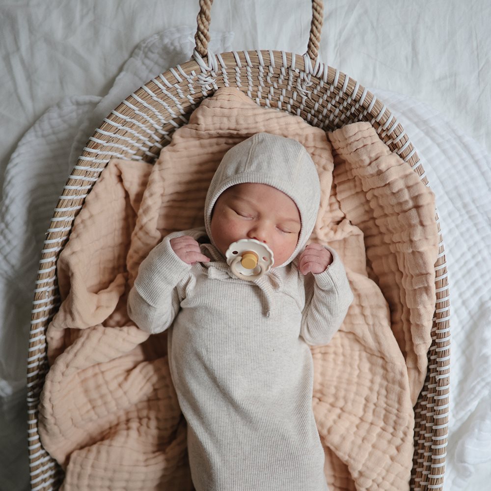 Mushie - Ribbed Knotted Baby Gown - Ivory - Mabel & Fox