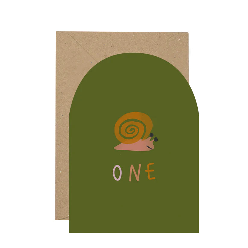 Plewsy - Curved Birthday Card - 1st Birthday - Snail