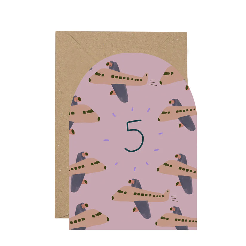 Plewsy - Curved Birthday Card - 5th Birthday - Aeroplanes