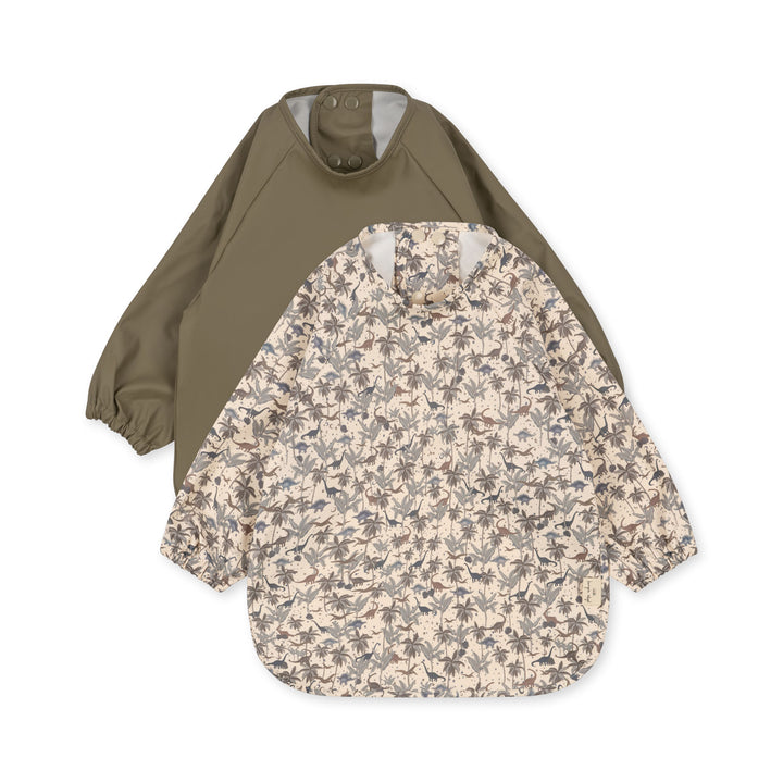 Konges Slojd - Dinner Bib with Sleeves - Dino Blue/Overland Trek (2 Pack)