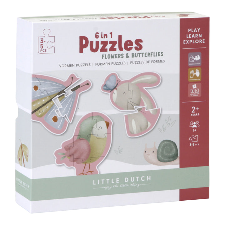 Little Dutch - 6 in 1 Puzzles -  Flowers & Butterflies - Mabel & Fox