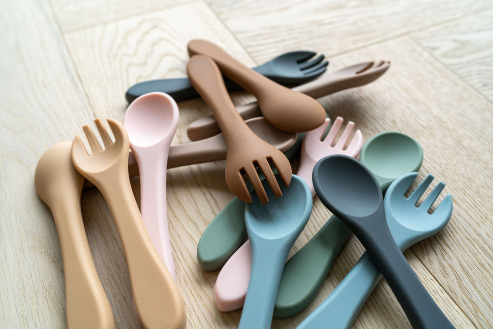 Mabel & Fox - Silicone Tableware - Spoon & Fork Set - Warm Taupe - Mabel & Fox