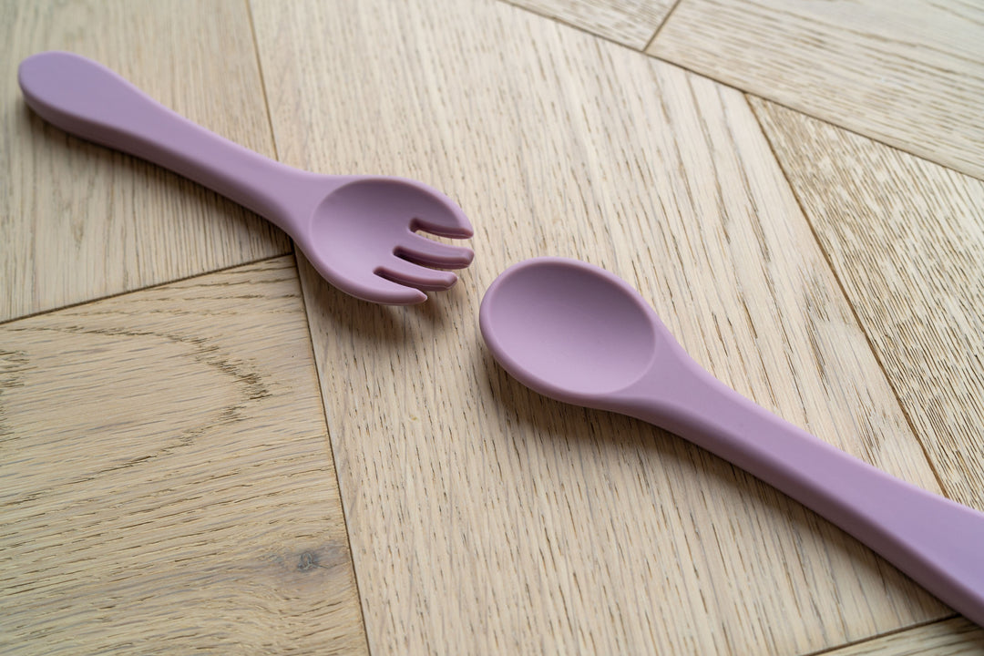 Mabel & Fox - Silicone Tableware - Spoon & Fork Set - Mauve - Mabel & Fox