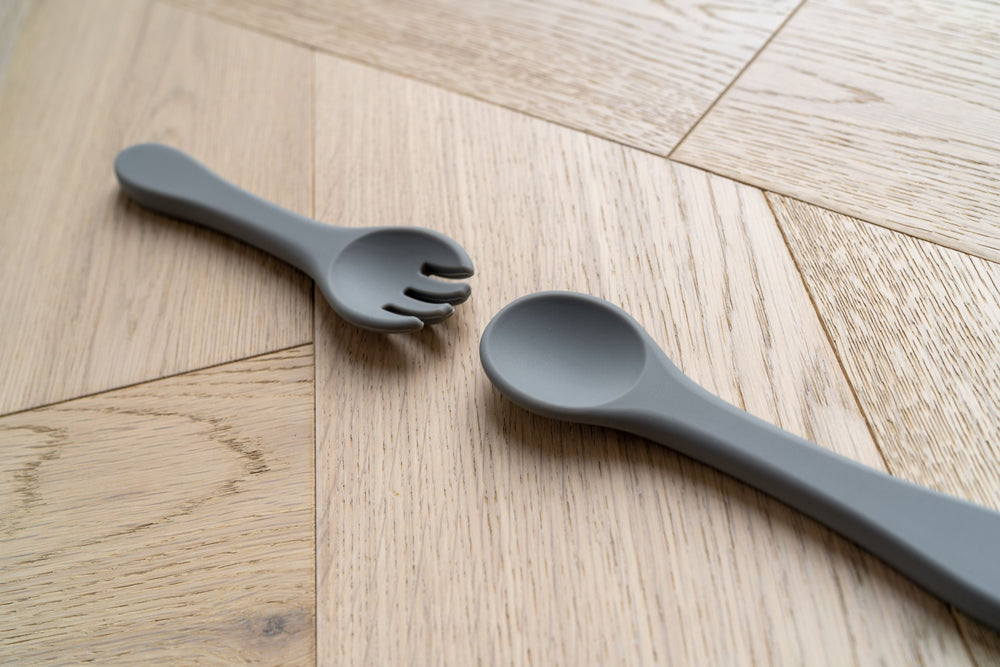 Mabel & Fox - Silicone Tableware - Spoon & Fork Set - Light Grey - Mabel & Fox