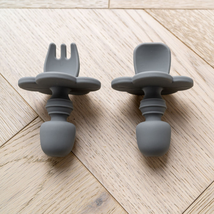 Mabel & Fox - Silicone Tableware - Baby Cutlery Set - Light Grey - Mabel & Fox