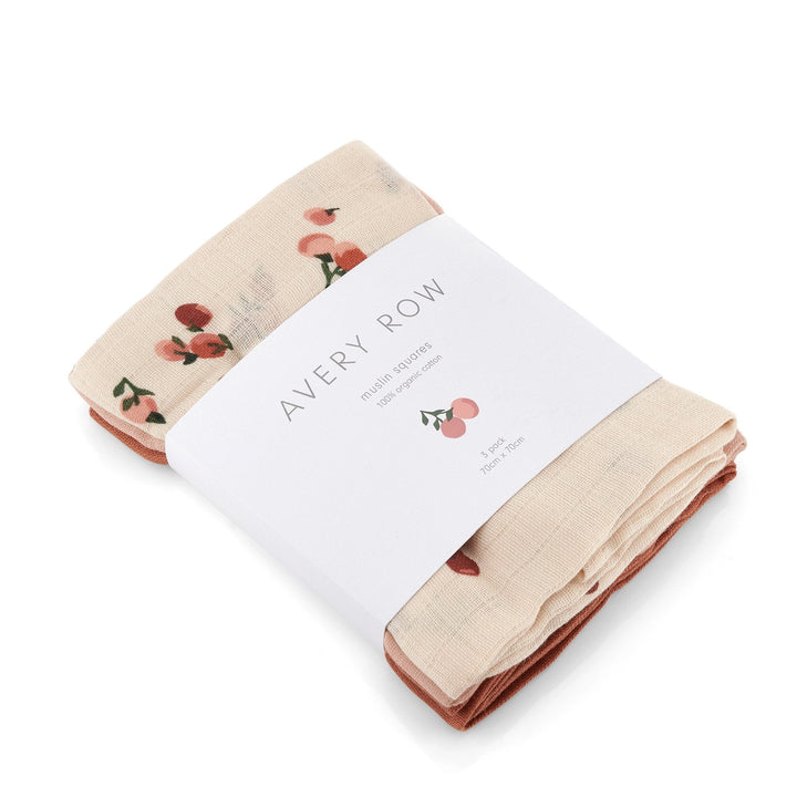 AVERY ROW - ORGANIC BABY MUSLIN SQUARES SET - PEACHES - Mabel & Fox