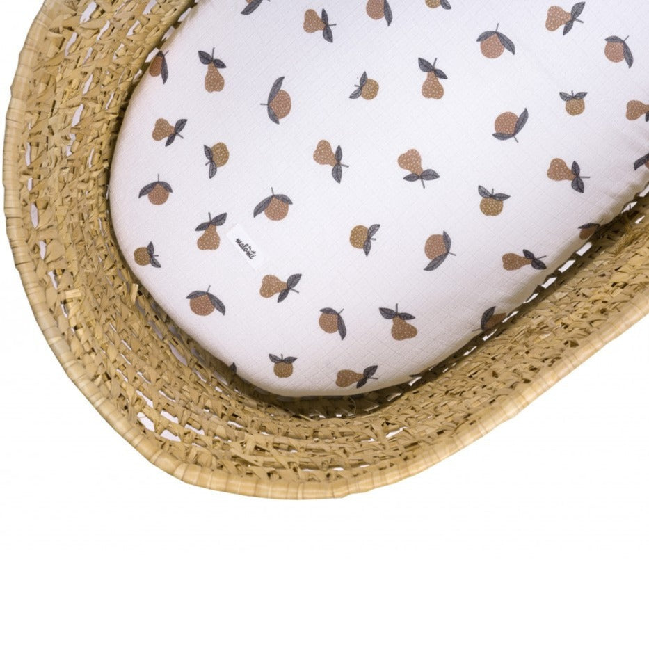 Malomi - Bamboo Carry cot / moses basket sheet - Garden Fruits - Mabel & Fox