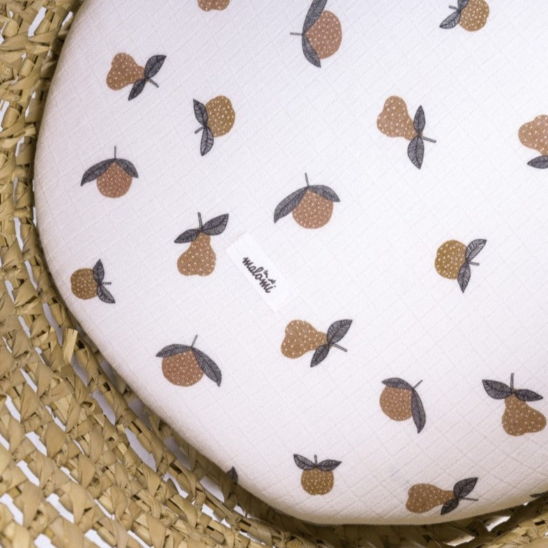 Malomi - Bamboo Carry cot / moses basket sheet - Garden Fruits - Mabel & Fox