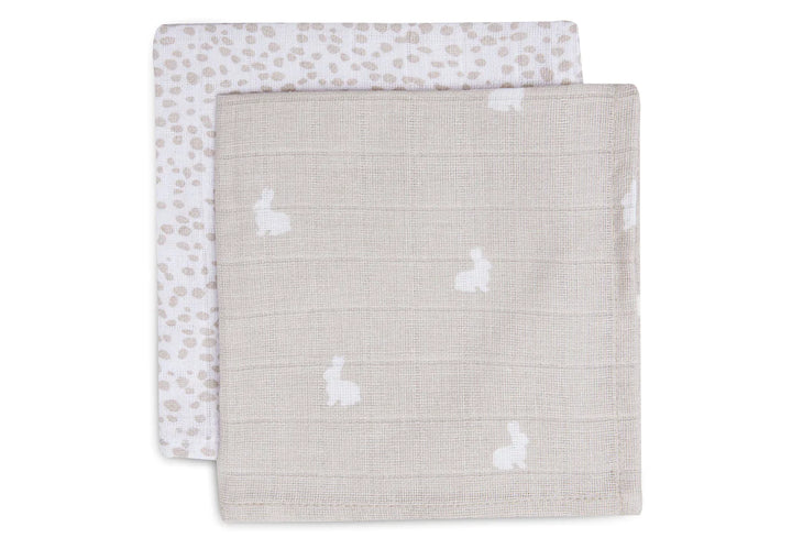 Jollein - Muslin Mouth Cloth 31 x 31cm - Dotted Rabbit GOTS (2 Pack)