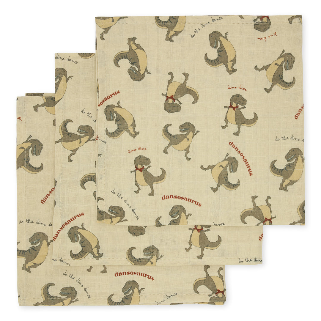 Konges Slojd - Muslin Cloth - Dansosaurus (3 pack) - Mabel & Fox