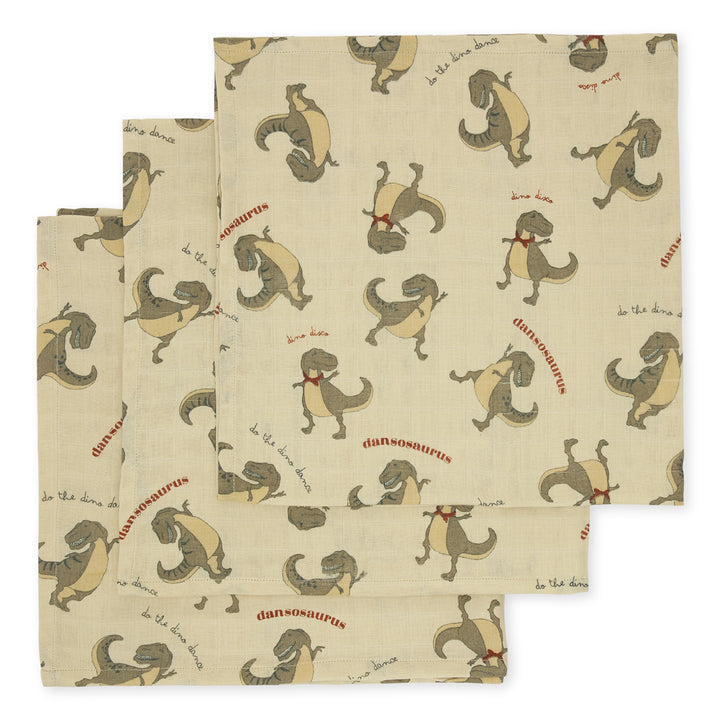Konges Slojd - Muslin Cloth - Dansosaurus (3 pack) - Mabel & Fox