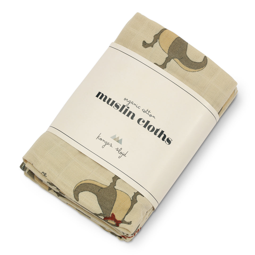 Konges Slojd - Muslin Cloth - Dansosaurus (3 pack) - Mabel & Fox