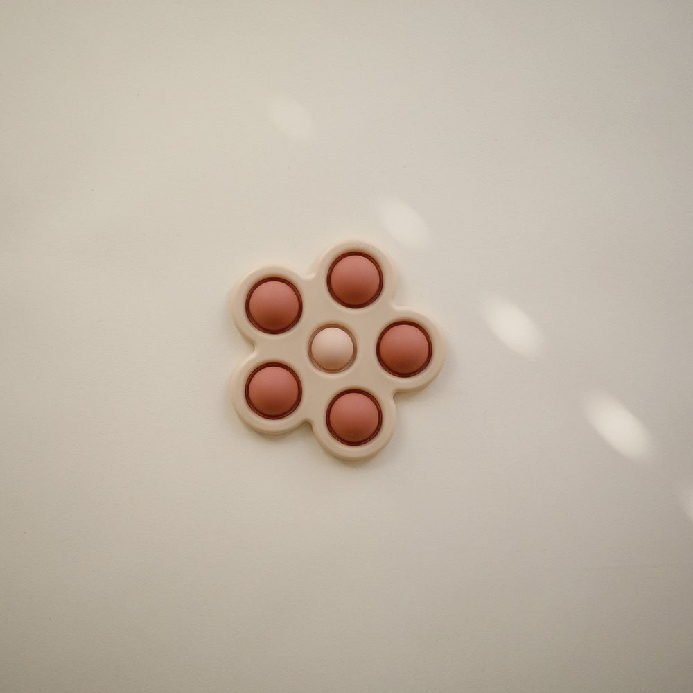 Mushie - Flower Press Toy - Rose/Blush/Shifting Sand - Mabel & Fox