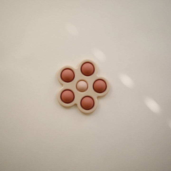 Mushie - Flower Press Toy - Rose/Blush/Shifting Sand - Mabel & Fox