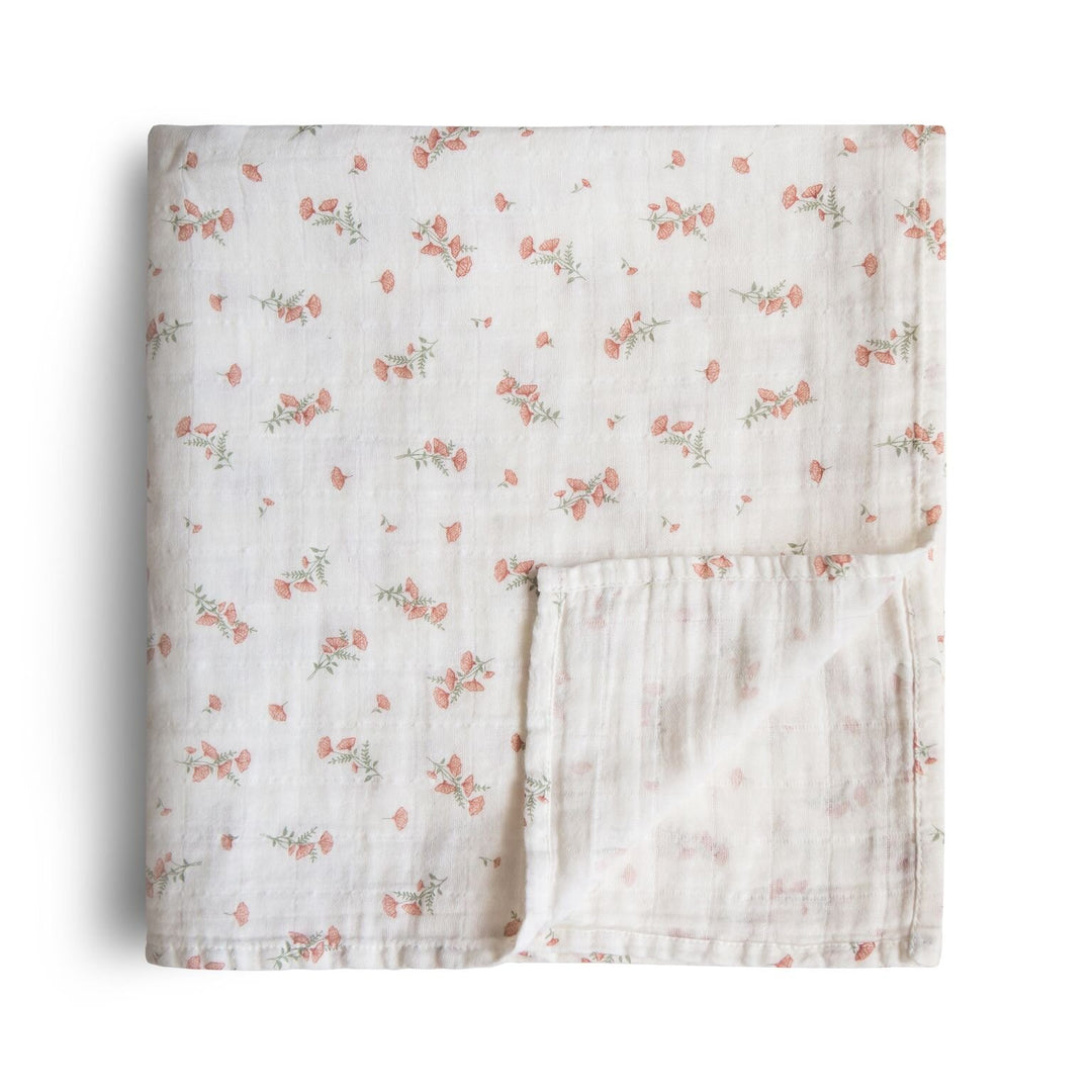 Mushie - Organic Swaddle - Pink Flowers - Mabel & Fox