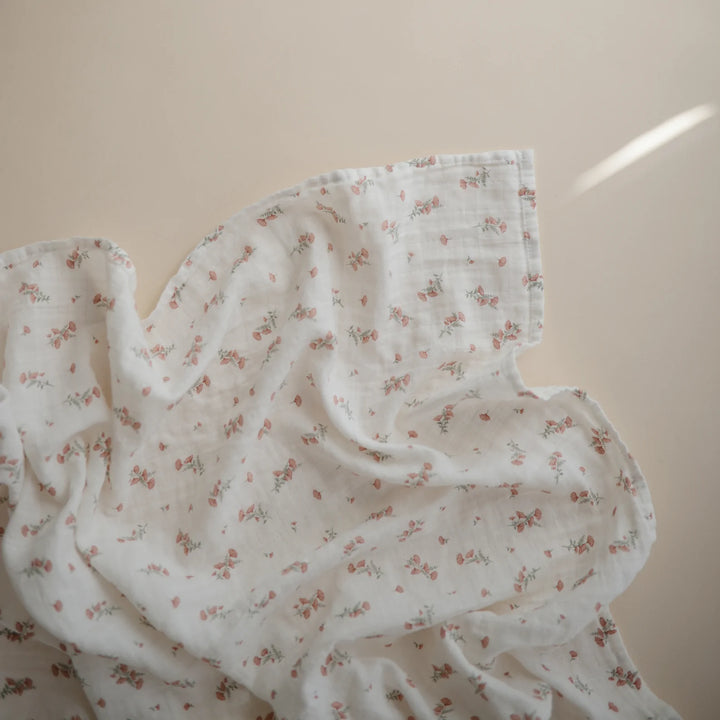Mushie - Organic Swaddle - Pink Flowers - Mabel & Fox
