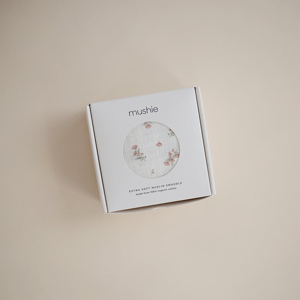 Mushie - Organic Swaddle - Pink Flowers - Mabel & Fox