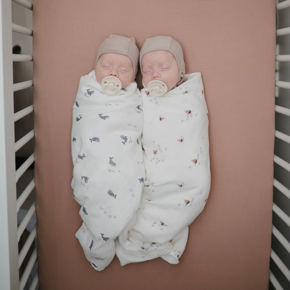 Mushie - Organic Swaddle - Whales - Mabel & Fox