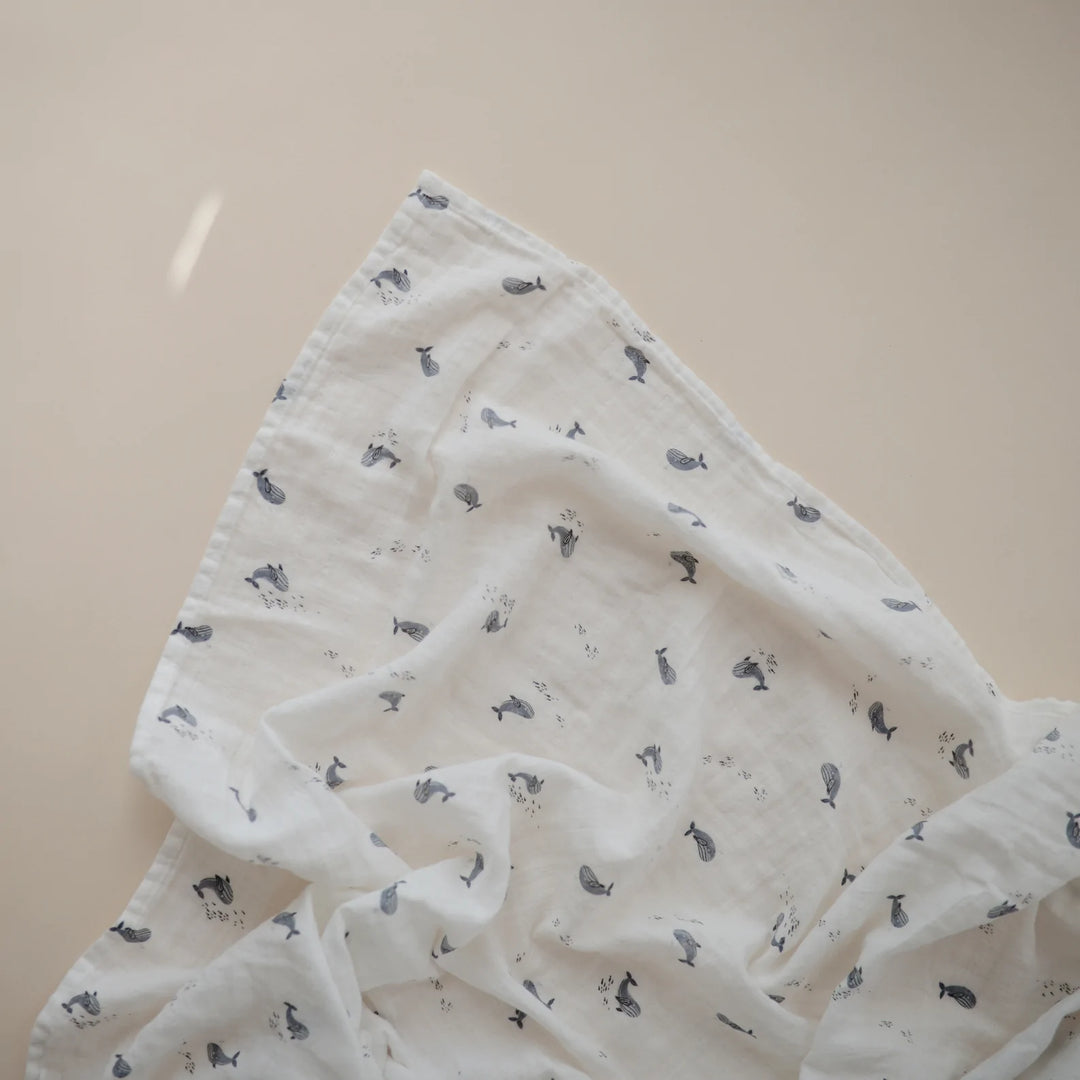 Mushie - Organic Swaddle - Whales - Mabel & Fox