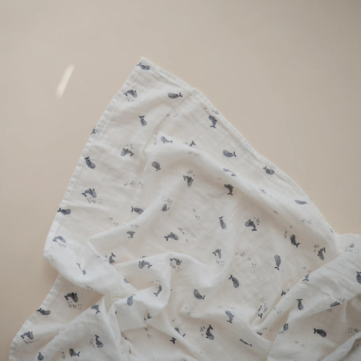 Mushie - Organic Swaddle - Whales - Mabel & Fox