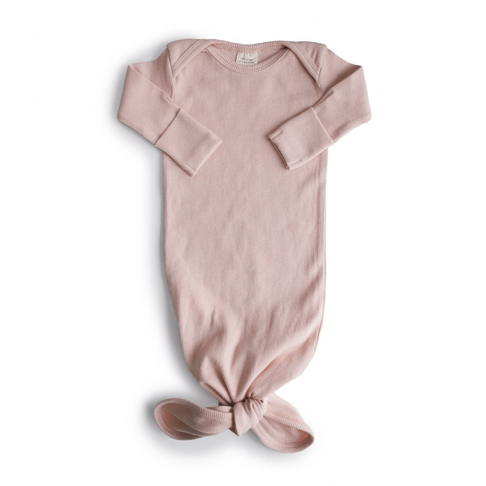 Mushie - Ribbed Knotted Baby Gown - Blush - Mabel & Fox