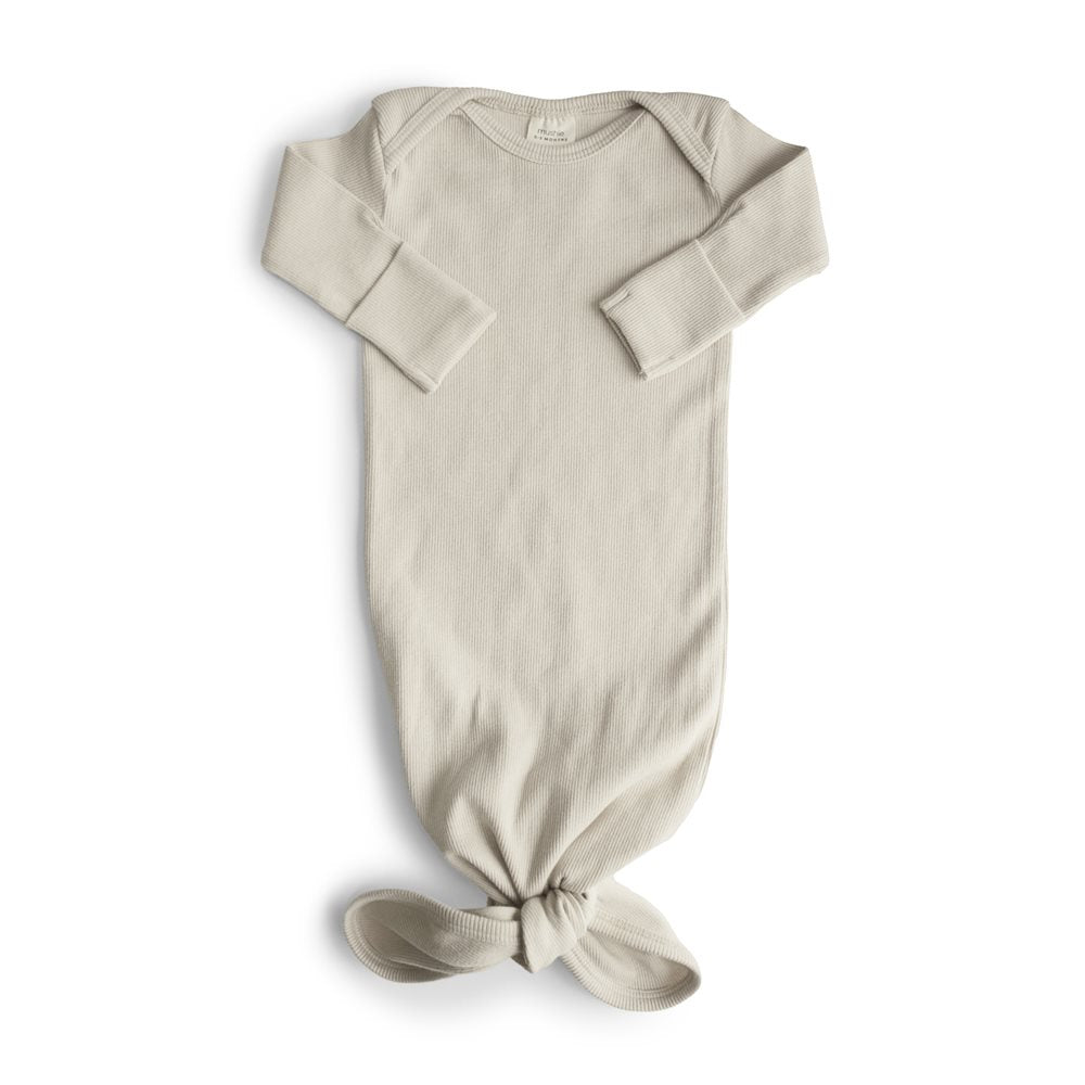 Mushie - Ribbed Knotted Baby Gown - Ivory - Mabel & Fox