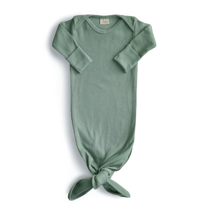 Mushie - Ribbed Knotted Baby Gown - Roman Green - Mabel & Fox