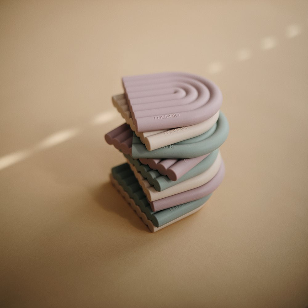 Mushie - Teether - Rainbow - Cambridge Blue - Mabel & Fox