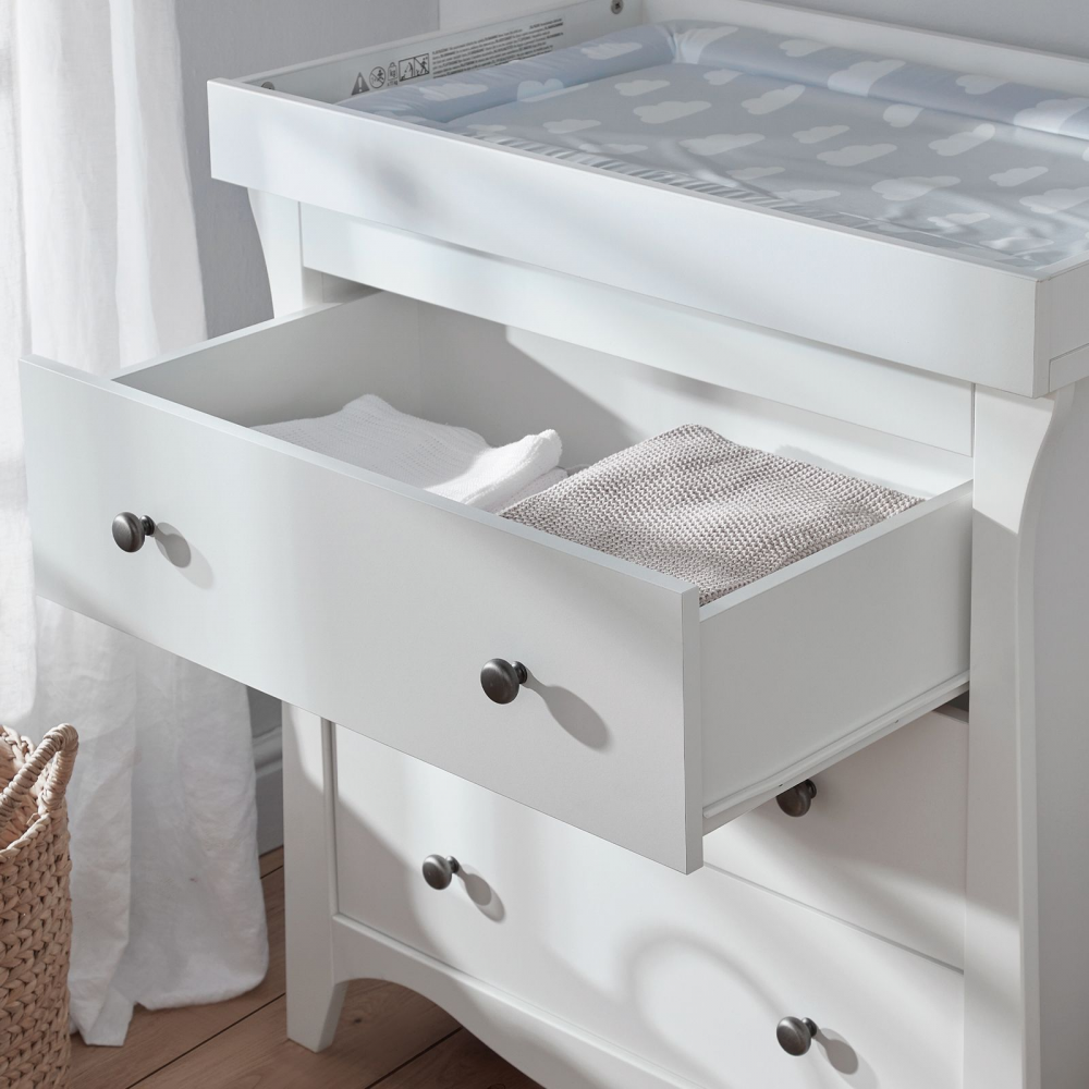 White changing discount table with drawers