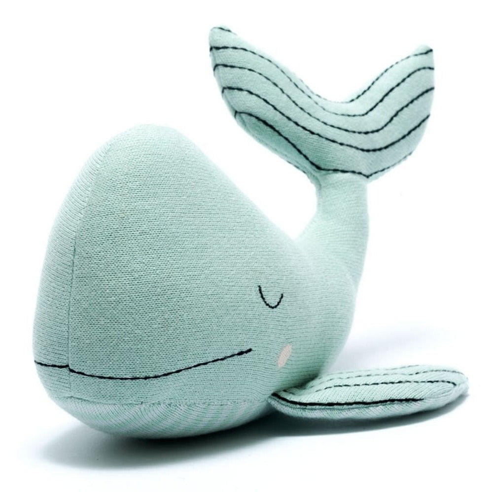 BEST YEARS - KNITTED ORGANIC COTTON WHALE TOY - SEA GREEN from Mabel & Fox