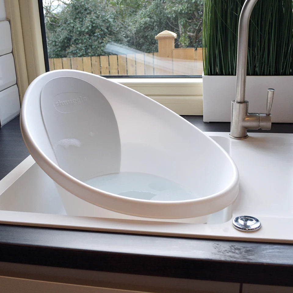 Shnuggle Baby Bath With Plug & Foam Backrest - Grey & white - Mabel & Fox